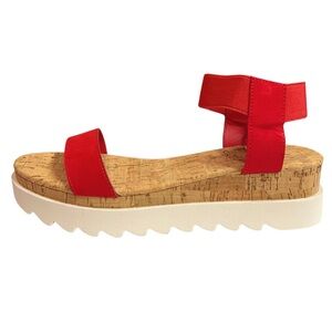 SUN & STONE•RED ELASTIC AND CORK SANDALS•SIZE: 10M